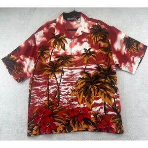 VTG Paco Shirt Mens Large Red Tropical Palm Tree Hibiscus Hawaiian Button Up